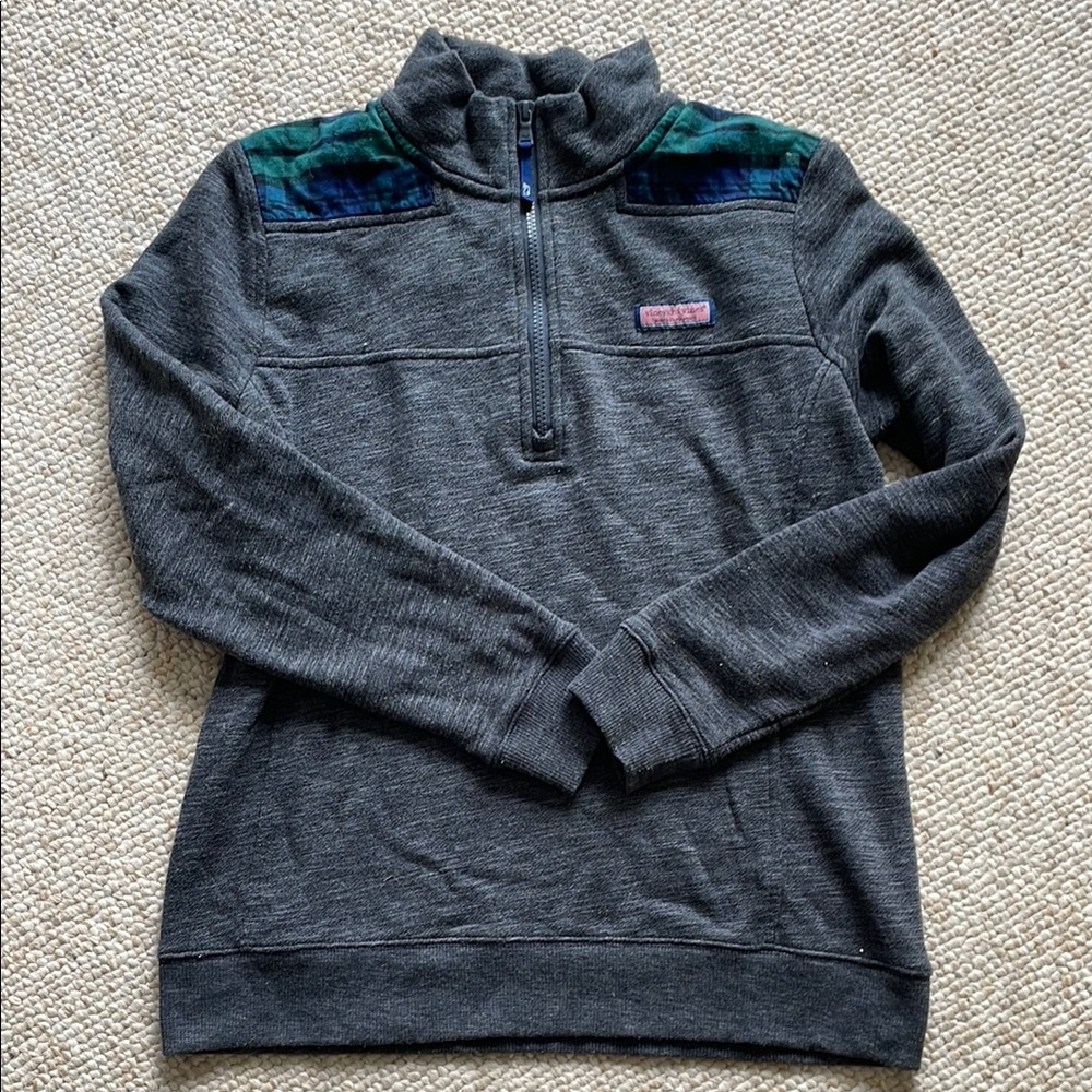 Vineyard Vines Gray Plaid Quarter-Zip Sweatshirt Shep Shirt